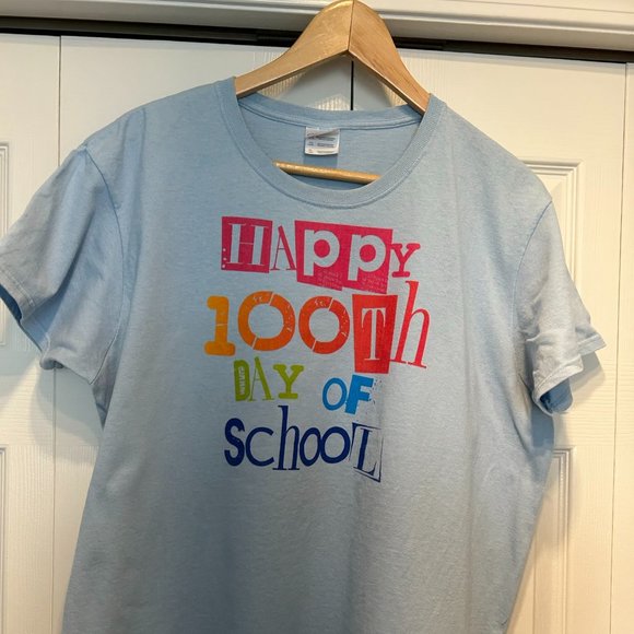 Teacher shirt- Blue Happy 100th day of School t-shirt - Picture 1 of 3